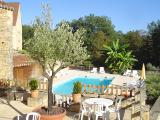 La piscine vue de la terrasse, avec l'accès par le portillon