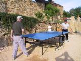 La table de ping-pong, avec raquettes à disposition